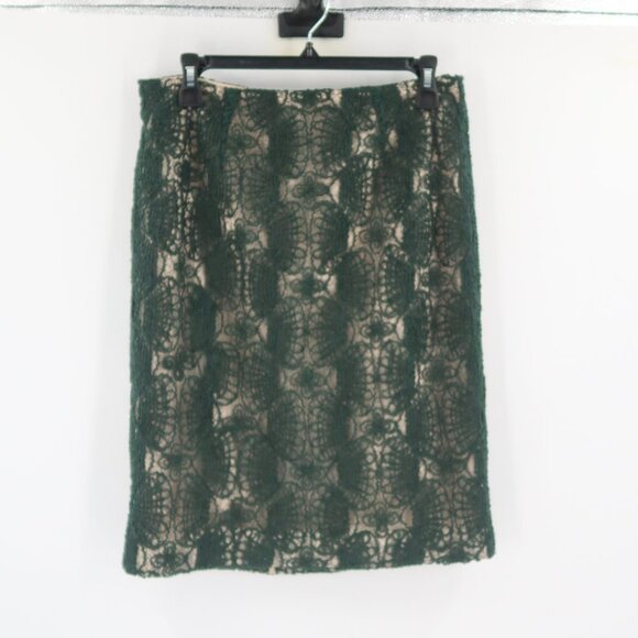 Worth Women's Spruce Green Lace Slim Pencil Skirt w Nude Underlay Size 4 NWT - Picture 5 of 9